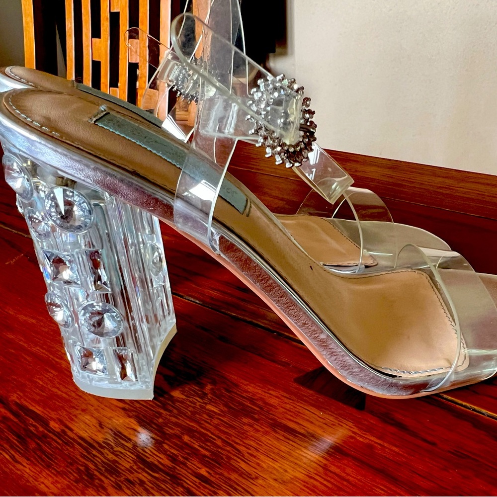 Betsy Johnson, clear lucite heels.